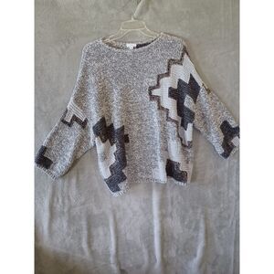J.Jill Lg Chunky Knit Sweater Gray Aztec Boho Western Oversized Dolman Casual